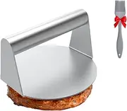 Deyagoo Stainless Steel Burger Press, Burger Grill, Heavy Duty Bacon Grill with Silicone Brush, Non-Stick Grill Press for Flat and Grill Cooking, Dishwasher Safe, Easy to Clean (Rounded)