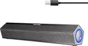 SW010 8W Stereo Computer Speakers, Mini Sound Bar, Bluetooth 5.0, Wired USB-A Cable with Built-in 16-bit DAC for Power and Audio, for PC Desktop Laptop, Black