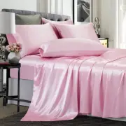 TREELY 6 Piece Queen Size Pink Satin Sheet Set with Deep Pocket, Fitted Sheet...