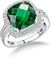 [CAIDIKA] 925 Sterling Silver Engagement Ring for Women Girls 14K White Gold Plated Gemstone Rings Birthstone Created Emerald Ruby Sapphire Anniversary Promise Rings for her with Jewelry Gift Size 6-10