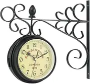 Wall Clock Art Clock Double-Sided Train Station Clock, Retro Antique Style Wall Clock Double-Sided Train Station Clock, Train Station Clock for Indoor Garden Wall Decor Clock