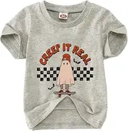 [CM C&M WODRO] Toddler Halloween Shirt Baby Boy Girl Retro Ghost Skateboarding Tees Cute Spooky Season Creep It Real Clothes