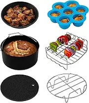 COSORI Air Fryer Accessories, Set of 6 for Most 3.7Qt and Larger Oven Cake&Pizza Pan, Skewer Rack, Nonstick, Dishwasher Safe Black