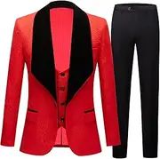[GHNXCY] Men’s Suits Slim Fit 3 Piece One Button Tuxedo Suit Set Wedding Prom Dinner Party（Blazer+Vest+Pants
