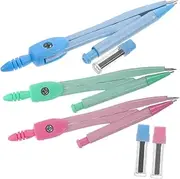 Geometry Drawing Tools Kit 3 Pack Metal Compasses for Math Woodworking Circle Drawing Student Reusable and Portable Pencil Compasses