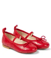 [Bonpoint] Bonpoint Embroidered leather ballet flats UK 12 red