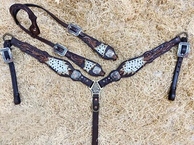 Western Leather Headstall Set with Hand Carving for Horse Decor Christmas Gifts