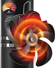 Stove Fan, 5 Sheets Fireplace Fan, Without Power, Heat Powered Pipe Fireplace Fan with Thermometer, Stove Fan Without Electricity, Quiet Operation, Stove Fan for Wood/Stove Pipe