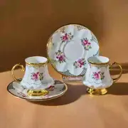 SET OF 2 Porcelain Turkish Greek Arabic Coffee Espresso Cup Saucer - 85ml 2.9oz