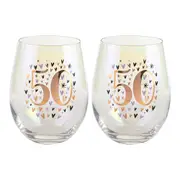 2PK Rainbow 50th Pastel/Gold Stemless Wine/Alcohol Glass 600ml Drinking Tumbler