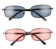 Set of 2 BP. 58mm Rectangular Wire Sunglasses 100% UV protection - Black & Red