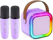 ROSY CLOUD Kids Karaoke Machine, Adult Karaoke Machine with 2 Wireless Microphones, Portable Bluetooth Speaker Gift with Colorful Lights for Boys Girls Toy Family Train Dance Guide Party (Purple)
