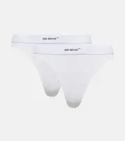 [Off-White] Off-White Set of 2 logo cotton thongs AU 14 white