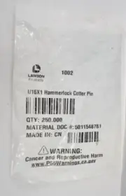 Lot of 250 Lawson Hammerlock Cotter Pins 1/16" x 1" 1002 Zinc Plated Finish