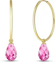 [Galaxy Gold GG] 14k Solid Gold Hoop Earrings with dangling Pink Topaz