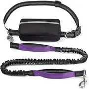 Hands-Free Dog Leash - Adjustable Waist Leash (27-55") with Shock-Absorbing Bungee, Removable Pouch & Reflective Stitching for Dogs ≤25kg,Purple