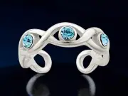 925 Sterling Silver Solid Polished Blue Crystal Toe Ring - Adjustable Toe Rings