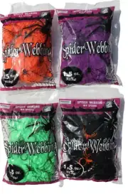 1.5 oz Stretchy Spider Web Halloween decoration w 4 Plastic Spiders Haunted Hous
