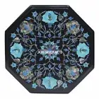 3'x3' Black Marble Coffee Table Top Turquoise Floral Inlay Work Home Decor