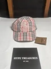 BRAND NEW SUPREME X BURBERRY PINK STRIPE 6 PANEL HAT-HYPETREASURES FAST SHIP✈️