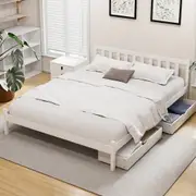 Artiss Bed Frame Double Size Wooden Base with 2 Drawers(White)