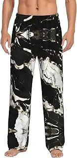 [YANYU] Black And White Marble Texture Print Gift Pajama Pants Soft Comfortable Lounge Bottoms Drawstring Waist Side Pockets