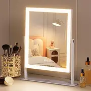 FENCHILIN Make-up Mirror with Lighting Hollywood Mirror 3 Colours Dimmable Light Mirror with Lighting Smart Touch Control 10x Magnification 360° Rotation White