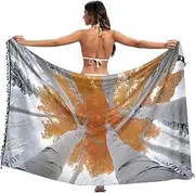 [XYMZR] Women's Sarong Swimsuit Coverups Birch Tree Winter Chiffon Bikini Wraps Skirt with Tassels L