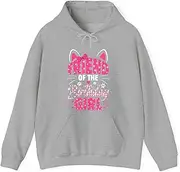[X.Style] Friend of The Birthday Girl Cute Cat Ears Whiskers Paw Prints Matching Party Outfit Gift Hoodie for Adults Hooded Neck Long Sleeve Pullover Grey L