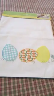13 1/2" x 36" White Easter Table Runner Colorful Eggs Applique Embroidery Pink