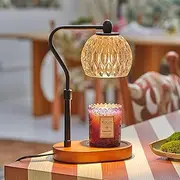 Avalin Aroma “Elegant” Candle Warmer Lamp – Adjustable Height | Wood Base with Black or Gold Pole | Dimmable & Timer | Luxury Gift Box Included (Dark Wood)