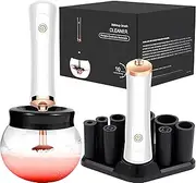 YBVABE Makeup Brush Cleaner and Dryer, 10 Seconds Cleaning, 8 Size Rubber Collars, Super-Fast Automatic, Cosmetic Brush Spinner, White