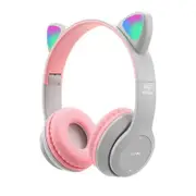 Bluetooth 5.0 Wireless Cat Ear Headset Foldable LED Kitty Headphone-Gray