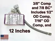 Toilet Supply Line Universal with Adapters 12" 3/8, 1/2, 7/16 OD comp 7/8 BC FIP