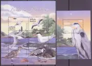 MALDIVAS 2003 FAUNA PAJAROS 6 VALORES + HOJITA NUEVOS MNH