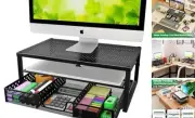 Metal Monitor Stand Riser and Computer Desk Organizer with Drawer for Laptop,