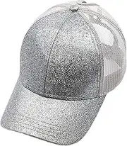 [BrightGlow] Unisex Mesh Cap Children's Glitter Mesh Baseball Cap Sun Hat Boys Girls Adjustable Summer Sports Hat Ponytail Baseball Cap Baseball Cap for Children One Size
