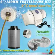6" Hydroponics Grow Tent Ventilation Kit 2 Speed Fan Carbon Filter Duct System