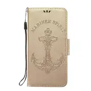 Pressed Printing Mermaid Anchor Pattern Horizontal Flip PU Leather Case for LG V40 , with Holder & Card Slots & Wallet & Photo Frame (Gold)