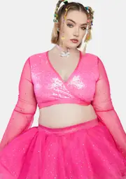 [Club Exx] Plus Dazed Dreamer Sequin Wrap Top