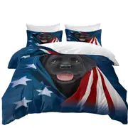 USA Flag Cute Black Labrador Puppy Quilt Cover