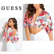 New. GUESS floral tie front to back crop top.