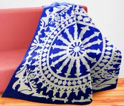 Blue & White Ships Wheel w/ Eagles Hand Applique QUILT TOP - Incredible border