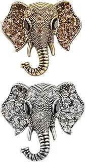 [QKAIFRYSUG] Retro Crystal Elephant Corsage Brooches for Women Girl Jewelry Dress Accessories 2pcs