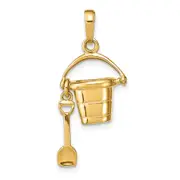 14k Yellow Gold Polished 3-D Moveable Pail and Shovel Pendant