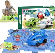 Puzzle Racer Track Railway Car, Puzzle Track Toy Vehicle Playset for Kids, Buildable Tracks Set. for Creative Fun, Enhances Motor Skills, Hand-Eye Coordination, Cognitive Development, 25pcs (Ocean)