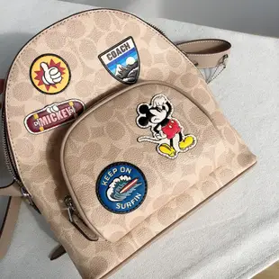 100原廠％COACH 3892 新款女士迪士尼合作款米奇徽章雙肩包 後背包 書包