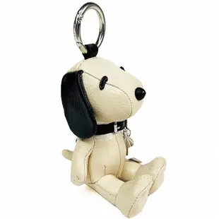 【COACH】COACH × PEANUTS 限量聯名款白x黑皮革史奴比包掛鑰匙釦