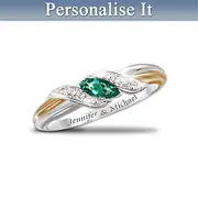 Emerald And Diamond Embrace Personalised Engraved Ring