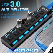 New 4 7 Ports USB 3.0 HUB Powered High Speed Splitter Extender with Power Supply
